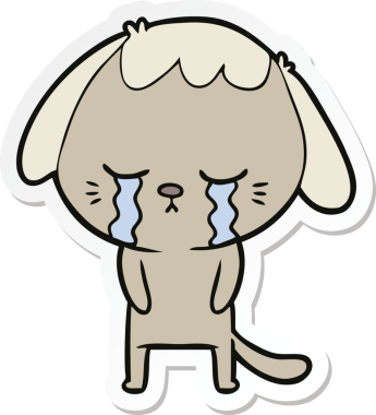 Bir insan tarafından çizilmiş şirin, ağlayan bir köpek yavrusunun çıkartması.