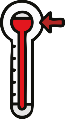 Bir insan tarafından çizilmiş sıcak termometrenin sevimli karikatürü.