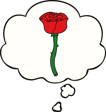 Bir insan tarafından çizilmiş düşünce baloncuklu karikatür çiçeği