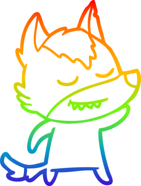 Gökkuşağı gradyan çizgisi. Bir insan tarafından çizilmiş dost bir kurt çizgi filmi.