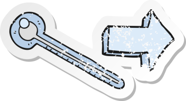 Bir insan tarafından çizilmiş karikatür termometresinin gerilimli retro etiketi