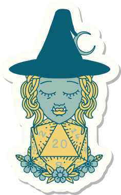 Bir insan tarafından çizilmiş 20 zarlı yarım ork büyücüsünün çıkartması.