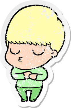 Bir insan tarafından çizilmiş, sıkıntılı bir çizgi film çıkartması.