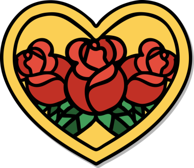 Geleneksel kalp stili dövme çıkartması ve bir insan tarafından çizilmiş çiçekler.