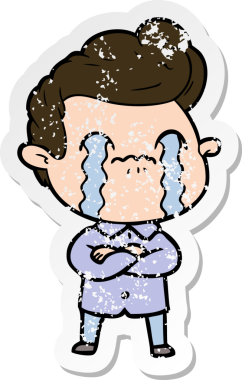 Bir insan tarafından çizilmiş ağlayan bir karikatürcünün sıkıntılı çıkartması.