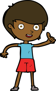 Çizgi filmci çocuk bir insan tarafından çizilmiş baş parmak işareti veriyor.