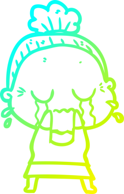 Bir insan tarafından çizilmiş ağlayan yaşlı bir kadının soğuk çizgi çizimi.