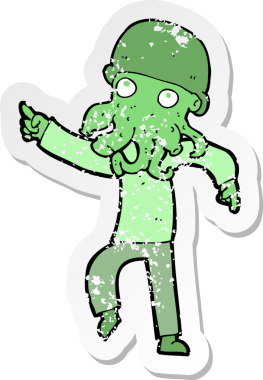 Bir insan tarafından çizilmiş uzaylı çizgi filminin gerilmiş çıkartması.