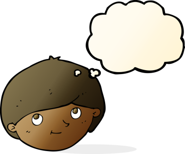 Bir insan tarafından çizilmiş düşünce balonlu mutlu adam çizgi filmi.