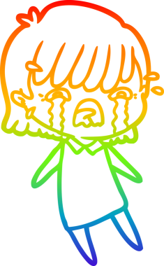 Gökkuşağı gradyan çizimi bir insan tarafından çizilmiş ağlayan bir çizgi kız çizimi