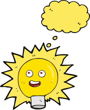 Bir insan tarafından çizilmiş düşünce baloncuklu karikatür elektrik ampulü