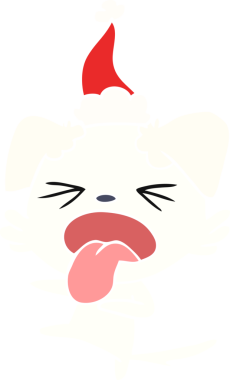 Bir insan tarafından çizilmiş Noel Baba şapkası giymiş iğrenç bir köpeğin el resmi.