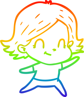 Gökkuşağı gradyan çizimi. Bir insan tarafından çizilmiş karikatür dostu bir kız.