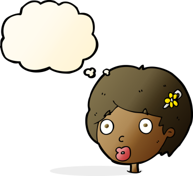 Bir insan tarafından çizilmiş düşünce baloncuğuyla kadın yüzünü şaşırtan çizgi film.