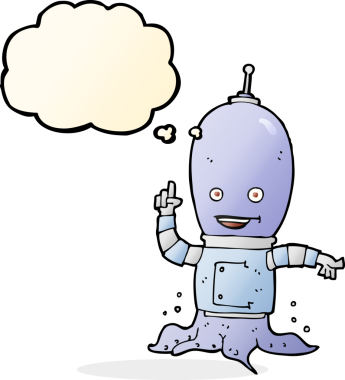 Bir insan tarafından çizilmiş düşünce baloncuğu olan uzaylı uzay adamı çizgi filmi.