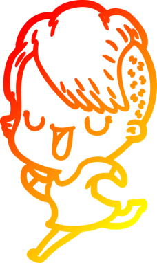 Hipster saç kesimi bir insan tarafından çizilmiş güzel bir çizgi film kızı çizimi.