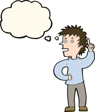 Bir insan tarafından çizilmiş düşünce baloncuğu fikri olan çizgi film çocuğu.