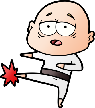 Bir insan tarafından çizilmiş yorgun, kel bir adam.