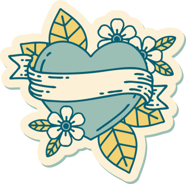 Bir insan tarafından çizilmiş geleneksel bir kalp ve bayrak stili dövme çıkartması.