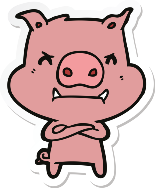 Bir insan tarafından çizilmiş kızgın çizgi film domuzu çıkartması.