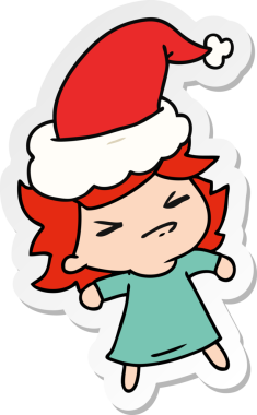 Bir insan tarafından çizilmiş Kawai kızının el çizimi Noel çıkartması.