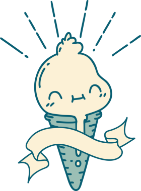 Bir insan tarafından çizilmiş dövmeli bir dondurma karakteri.