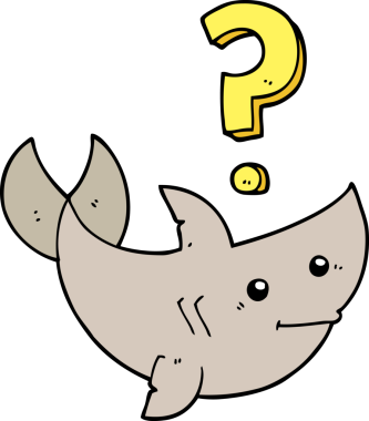 karikatür köpekbalığı insan tarafından çizilmiş sorular soruyor.