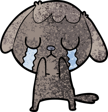 Bir insan tarafından çizilmiş şirin bir çizgi film köpeği ağlıyor.