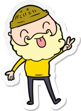 Sakallı bir adamın çıkartması. Bir insan tarafından çizilmiş barış işareti.