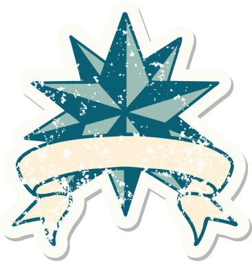 Bir insan tarafından çizilmiş bir yıldızın sancağı olan eski bir etiket.