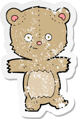 Bir insan tarafından çizilmiş komik bir oyuncak ayının gerilimli çıkartması.