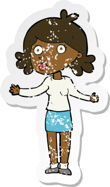 Bir insan tarafından çizilmiş, kafası karışmış bir karikatürün gerilimli çıkartması.