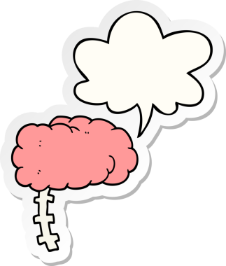 Bir insan tarafından çizilmiş konuşma balonu çıkartmalı çizgi film beyni.