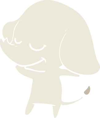 Bir insan tarafından çizilmiş düz renk çizgi film gülümseyen fil.