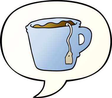 Bir insan tarafından çizilmiş yumuşak eğimli konuşma baloncuklu sıcak çay.