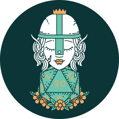 Bir insan tarafından çizilmiş 20 zarlı elf dövüşçüsü ikonu.