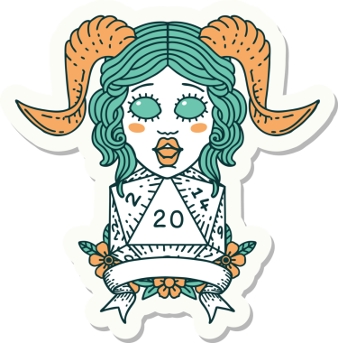 Bir insan tarafından çizilmiş doğal 20 D20 rulo ile bağlanmış bir etiket.