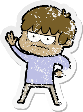 Bir insan tarafından çizilmiş kızgın bir çizgi film çocuğunun sıkıntılı çıkartması.