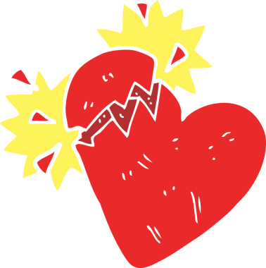 Bir insan tarafından çizilen kırık kalbin düz renk çizimi