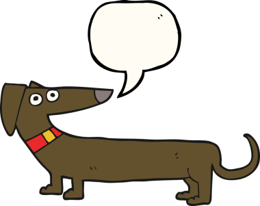 Bir insan tarafından çizilmiş serbest konuşma balonu karikatürü sosis köpeği.