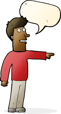 Bir insan tarafından çizilmiş bir konuşma balonuyla işaret eden çizgi film adamı.