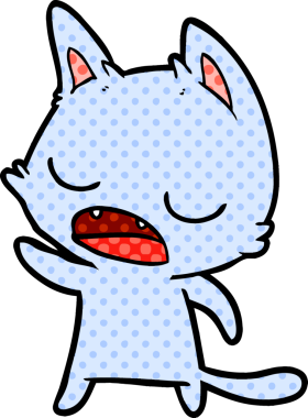 Bir insan tarafından çizilmiş konuşan kedi çizgi filmi.