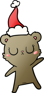 Barışçıl el çizimi, bir insan tarafından çizilmiş Noel Baba şapkası giyen bir ayının çizgi filmi.