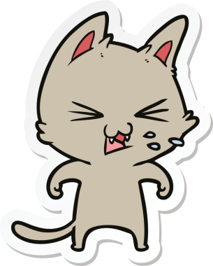 Bir insan tarafından çizilmiş çizgi film kedisinin çıkartması.