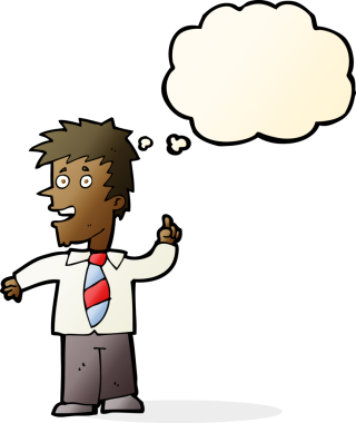 Bir insan tarafından çizilmiş düşünce baloncuğu fikri olan çizgi film adamı.