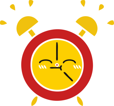 Bir insan tarafından çizilmiş alarm saatinin düz renk retro karikatürü