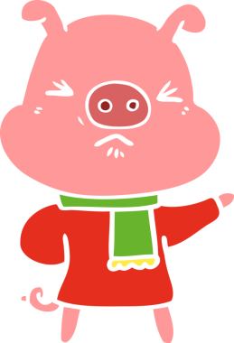 Bir insan tarafından çizilmiş düz renkli çizgi film kızgın domuz.