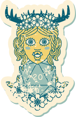 Retro Dövme Biçimi Yarı Ork Druid Bir insan tarafından çizilmiş 20 zar ile