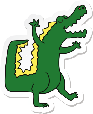 Bir insan tarafından çizilmiş garip bir timsah çizilmiş el çıkartması.