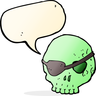 Bir insan tarafından çizilmiş, göz bantlı bir kafatası.